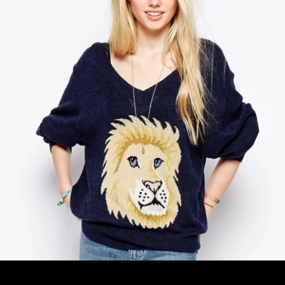 Wildfox‎ oversized wool-blend blue lion lightweight knit sweater XS